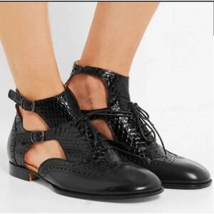 Maison Margiela Flats Ankle Strap Python & Leather Cut Out Shoes Women's Size 36